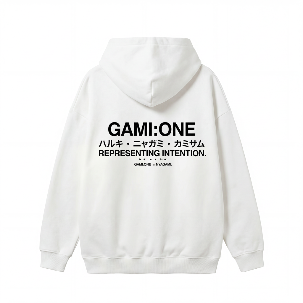 WHITE GAMI:ONE INTENTION HOODIE: VENGEANCE FIT